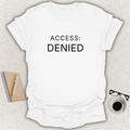 ACCESS DENIED Core minimalist typography t-shirt on white shirt