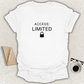 Low Signal ACCESS: LIMITED minimalist typography t-shirt with lock icon on white Gildan Softstyle tee