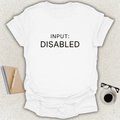 INPUT DISABLED Core minimalist typography t-shirt on white shirt