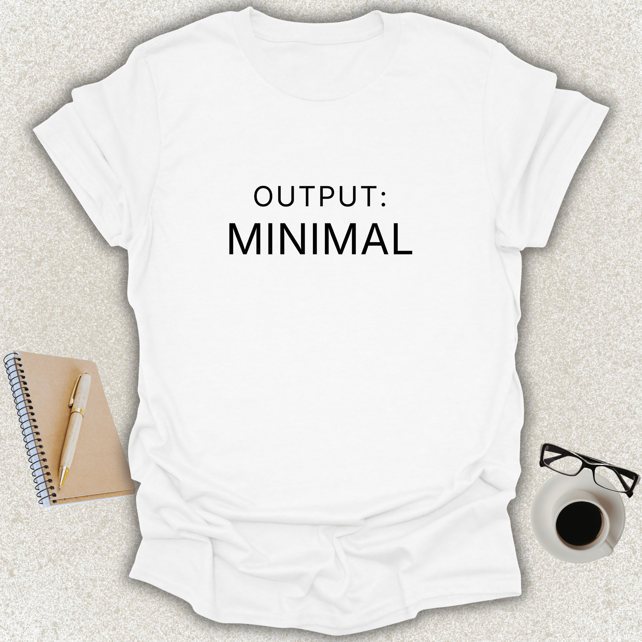 OUTPUT MINIMAL Core minimalist typography t-shirt on white shirt