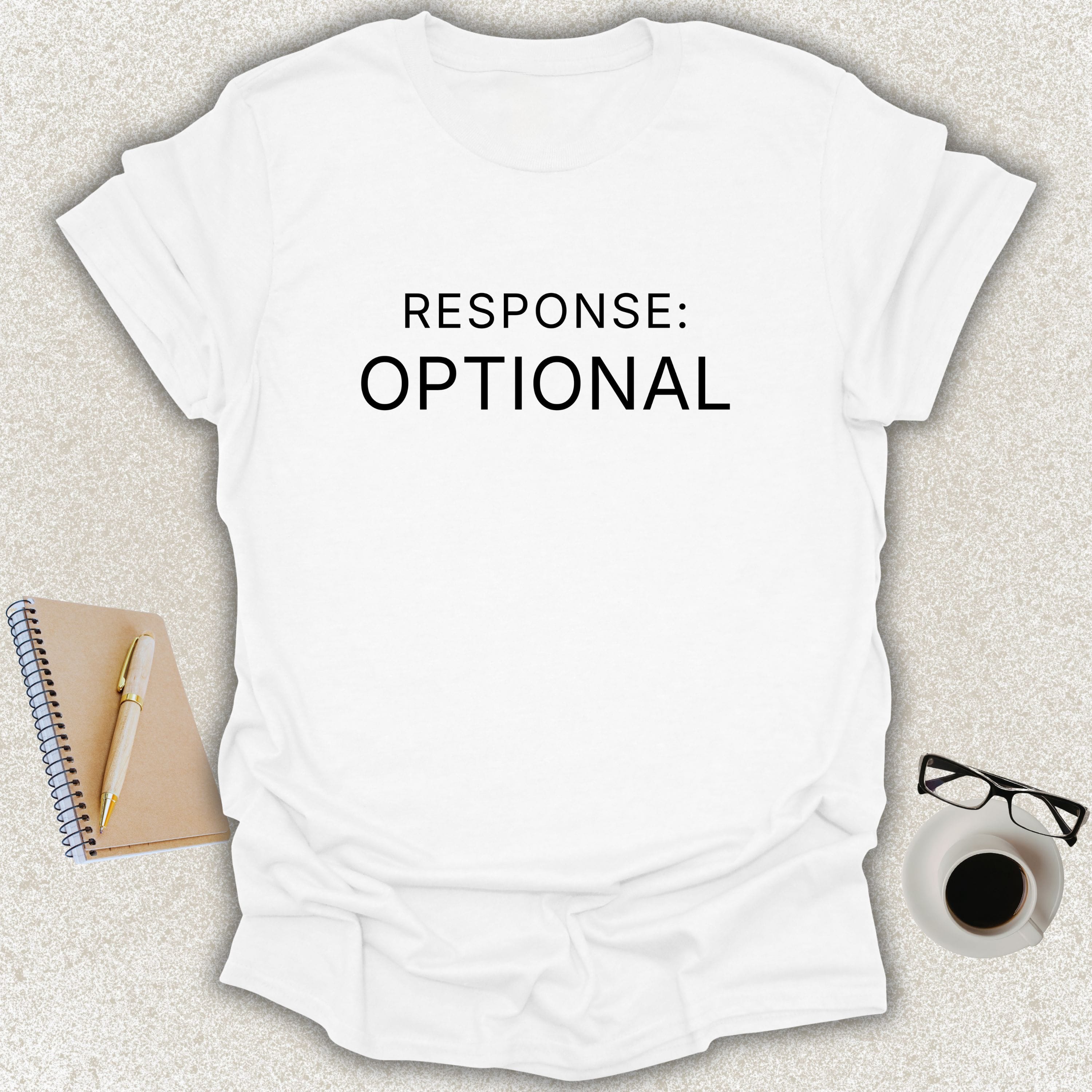 RESPONSE OPTIONAL Core minimalist typography t-shirt on white shirt