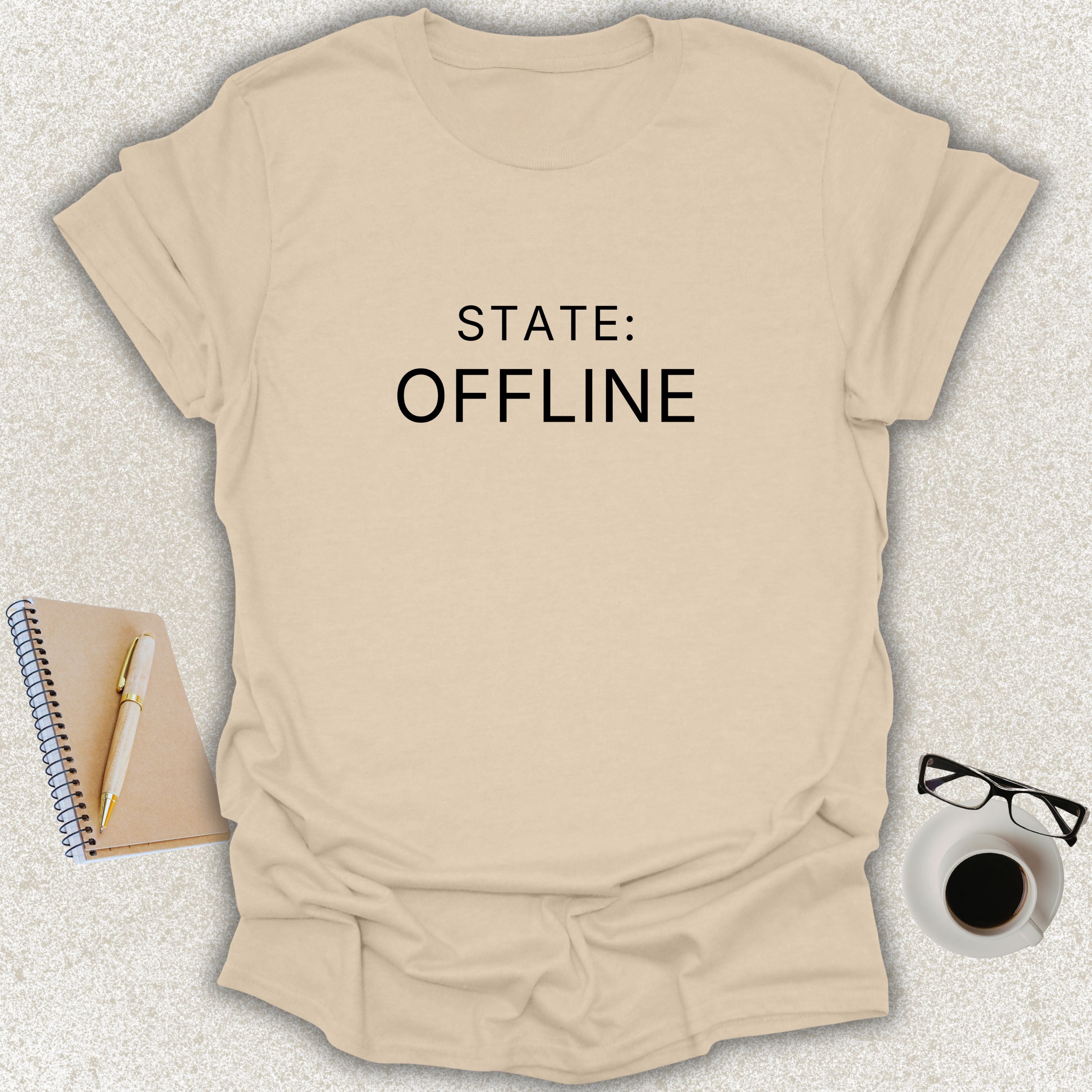 STATE OFFLINE Core minimalist typography t-shirt on sand shirt
