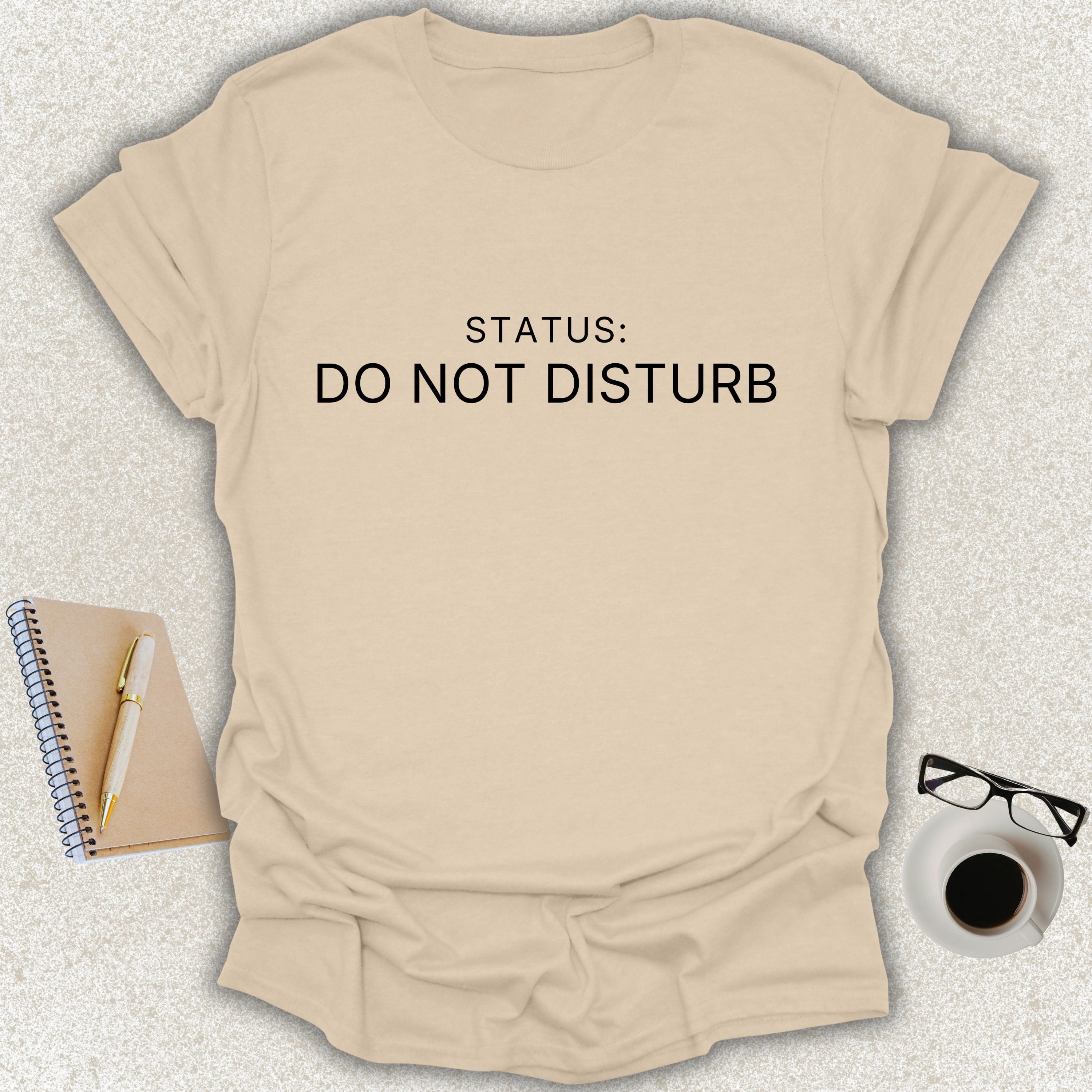 STATUS DO NOT DISTURB Core minimalist typography t-shirt on sand shirt